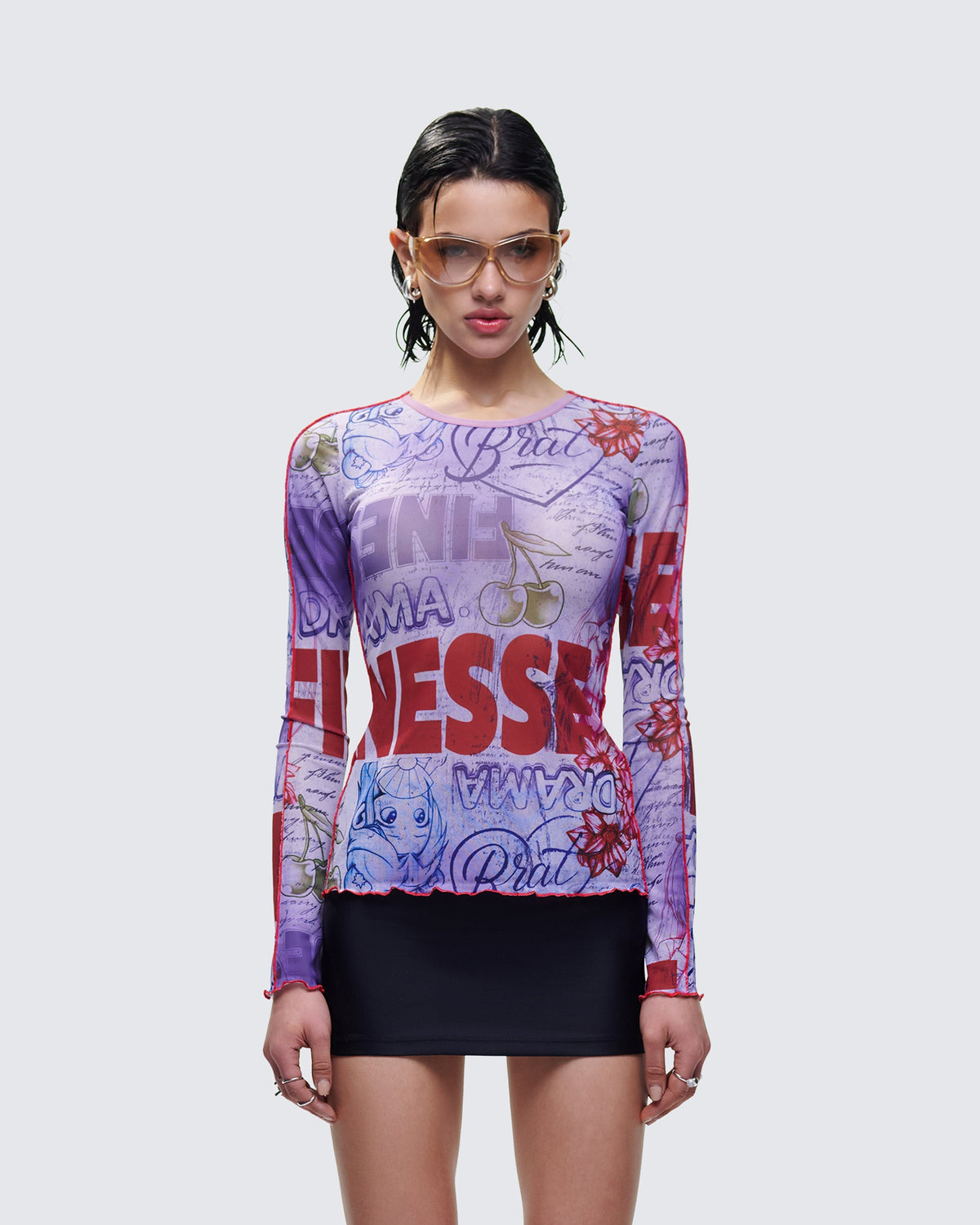 Blusa Cleodora Roxa de Tule Estampado