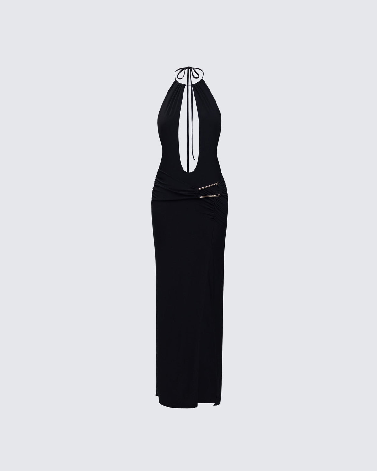 Vestido Longo Coralia Preto com Frente Aberta