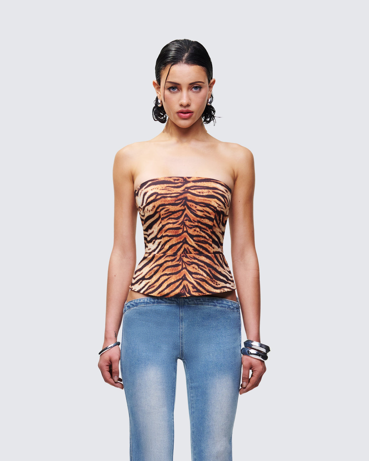 Blusa Juliana Marrom com Estampa de Tigre