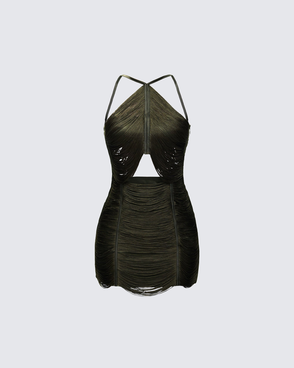 Vestido Curto Jelina Marrom de Franjas