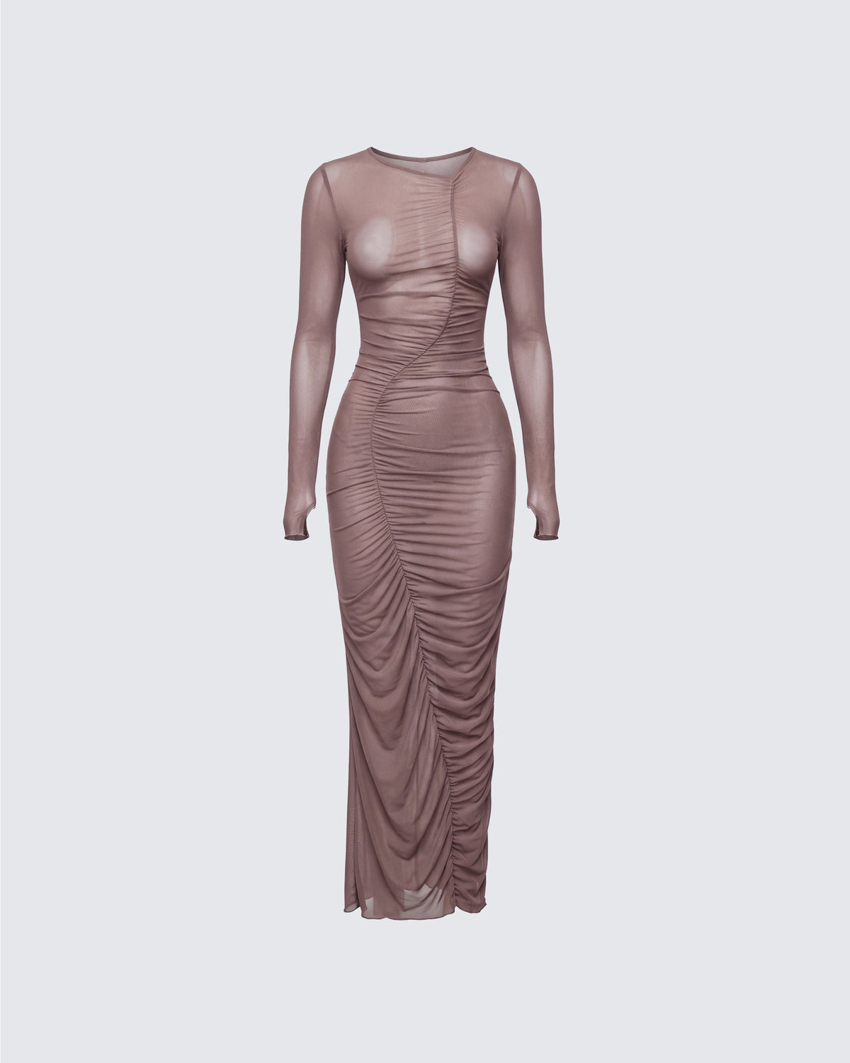 Vestido Longo Sera Marrom de Tule Transparente