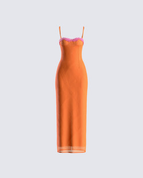 Vestido Longo Ayesha Laranja de Tule