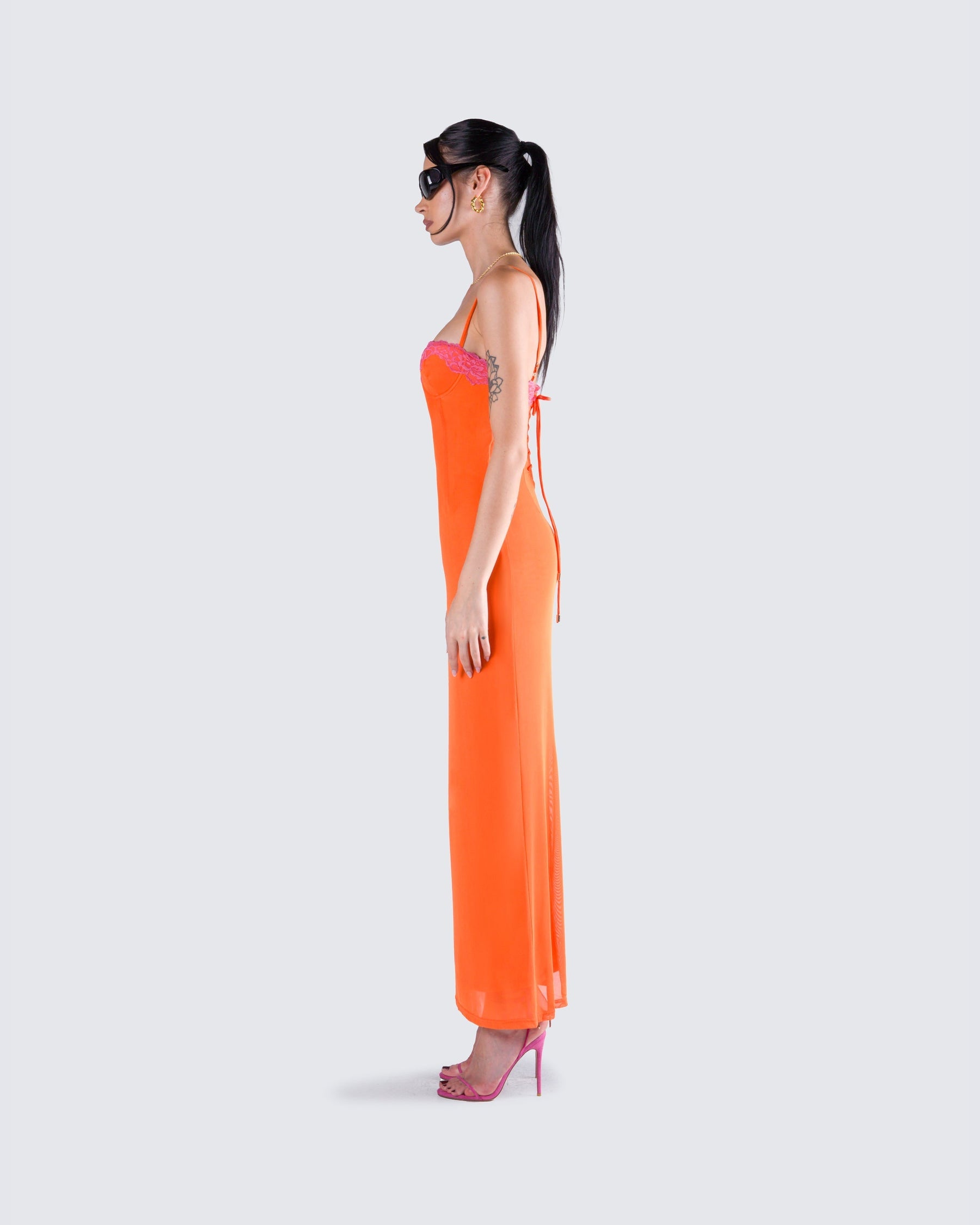 Vestido Longo Ayesha Laranja de Tule