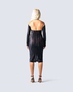 Vestido Midi Meritt Preto Listrado
