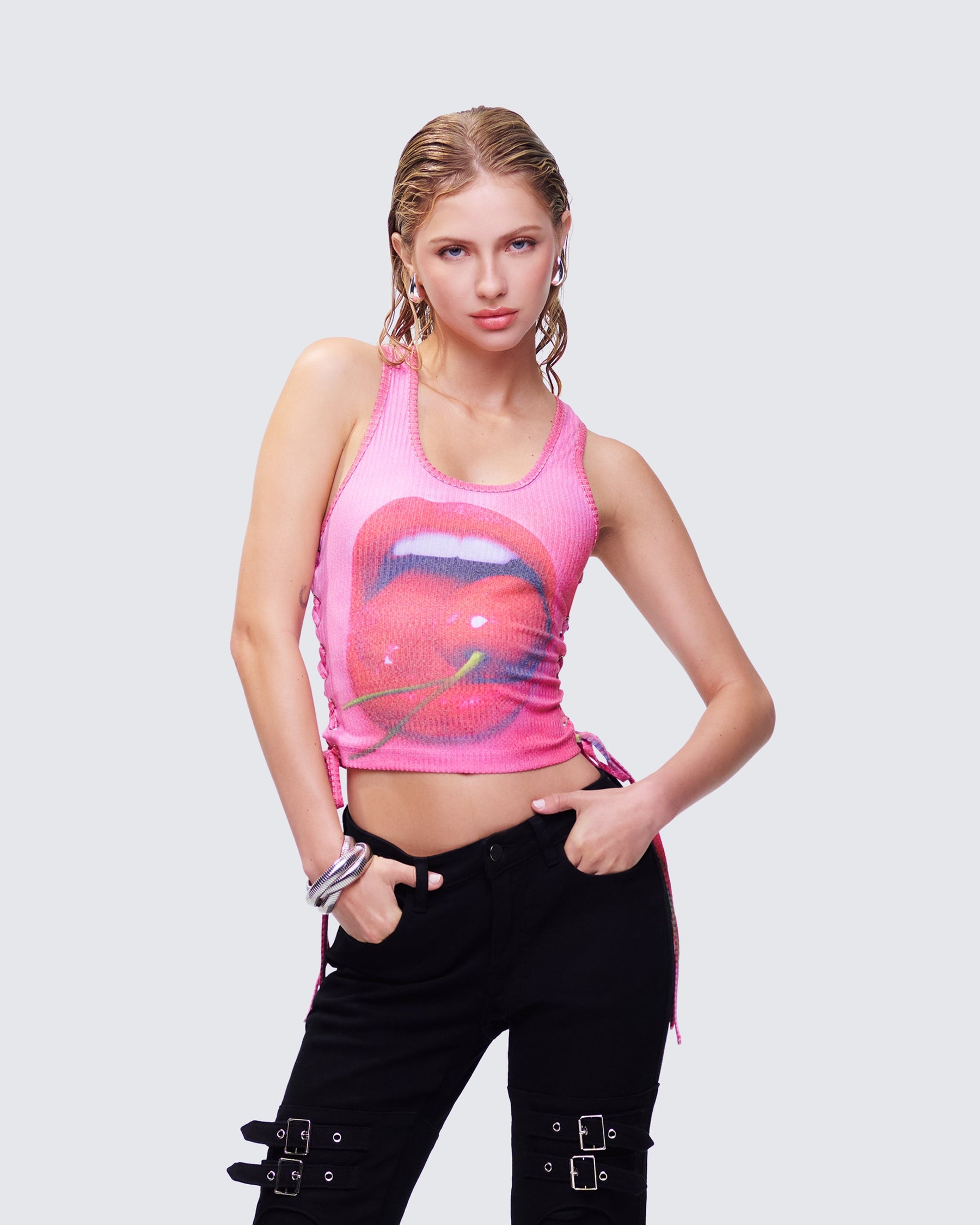 Regata Nixie Rosa Estampada com Amarração