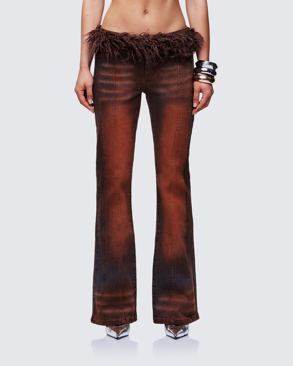 Calça Jeans Adie Marrom com Pelúcia