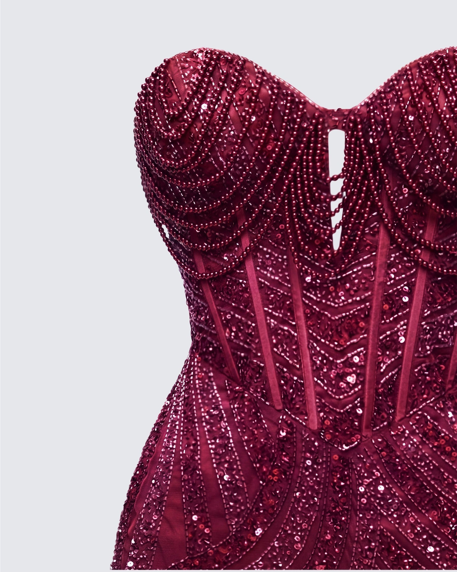 Vestido Longo Aila Bordô de Cetim Bordado