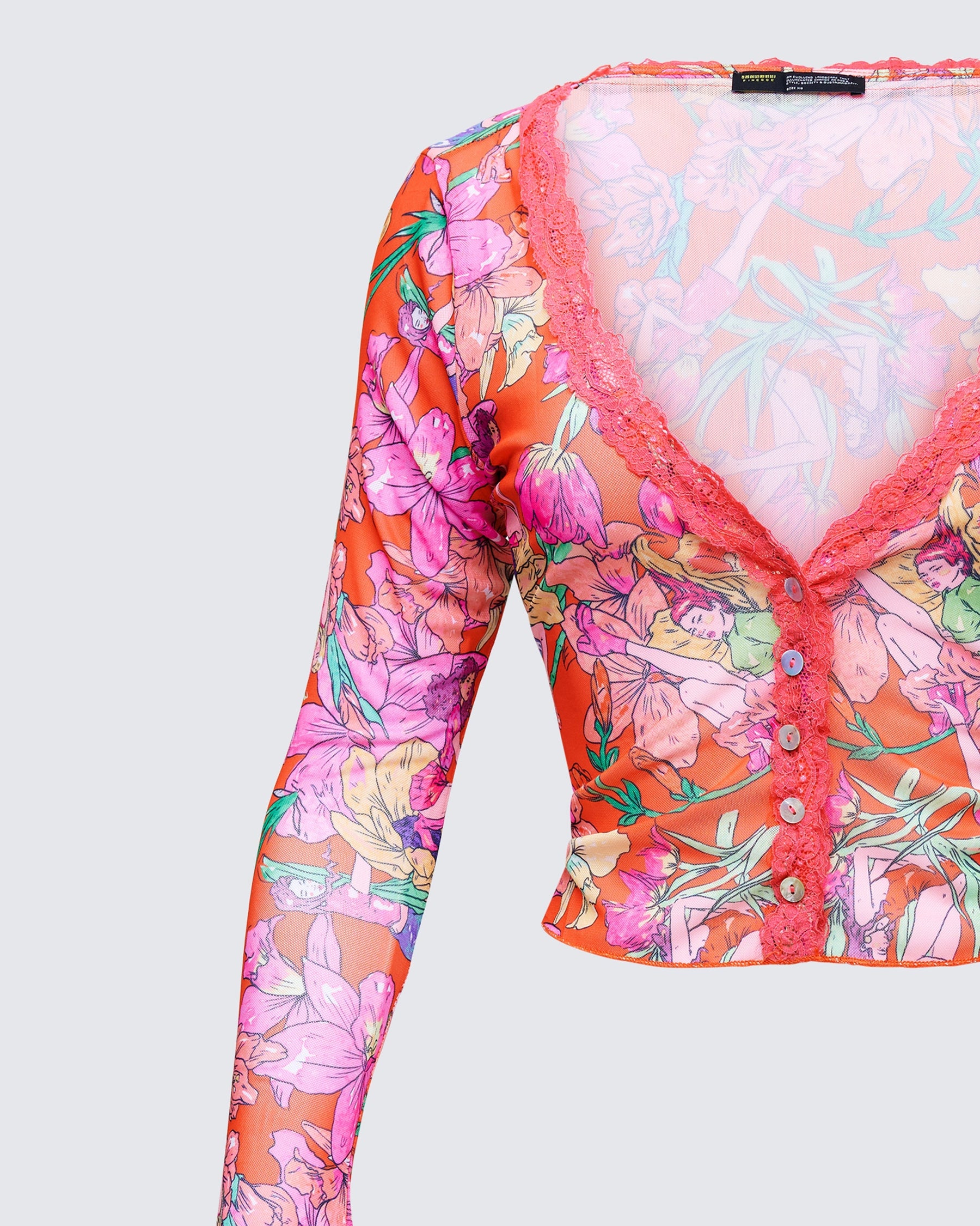 Blusa Aurelia Laranja de Tule Estampado