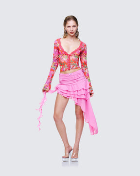 Blusa Aurelia Laranja de Tule Estampado