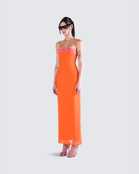 Vestido Longo Ayesha Laranja de Tule