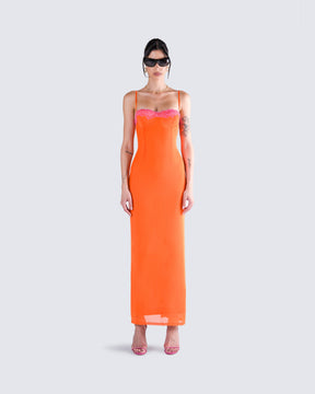 Vestido Longo Ayesha Laranja de Tule