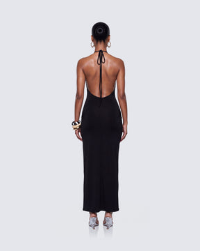 Vestido Longo Coralia Preto com Frente Aberta