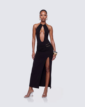Vestido Longo Coralia Preto com Frente Aberta