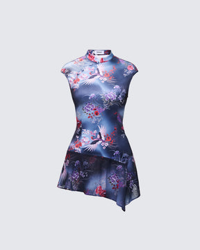 Vestido Curto Eliza Cinza Estampado de Cetim