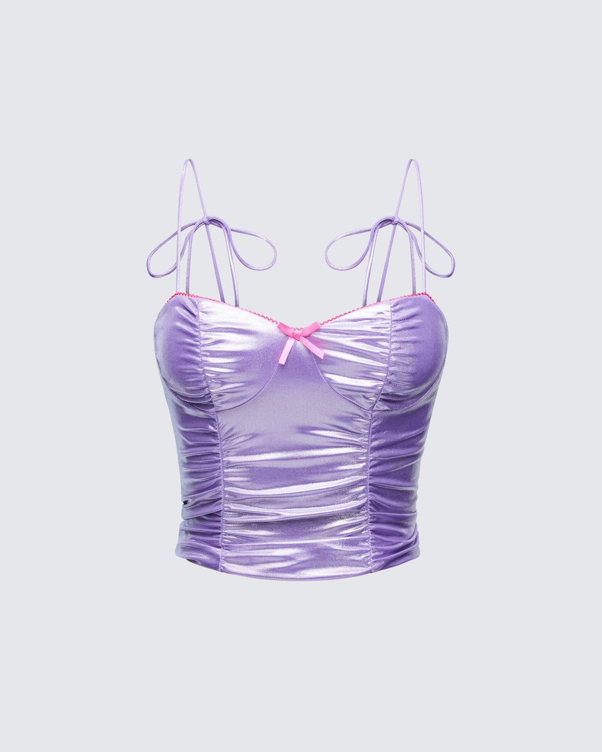 Top Tia Roxo Metalizado Franzido
