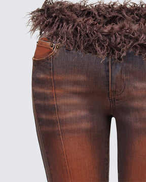 Calça Jeans Adie Marrom com Pelúcia