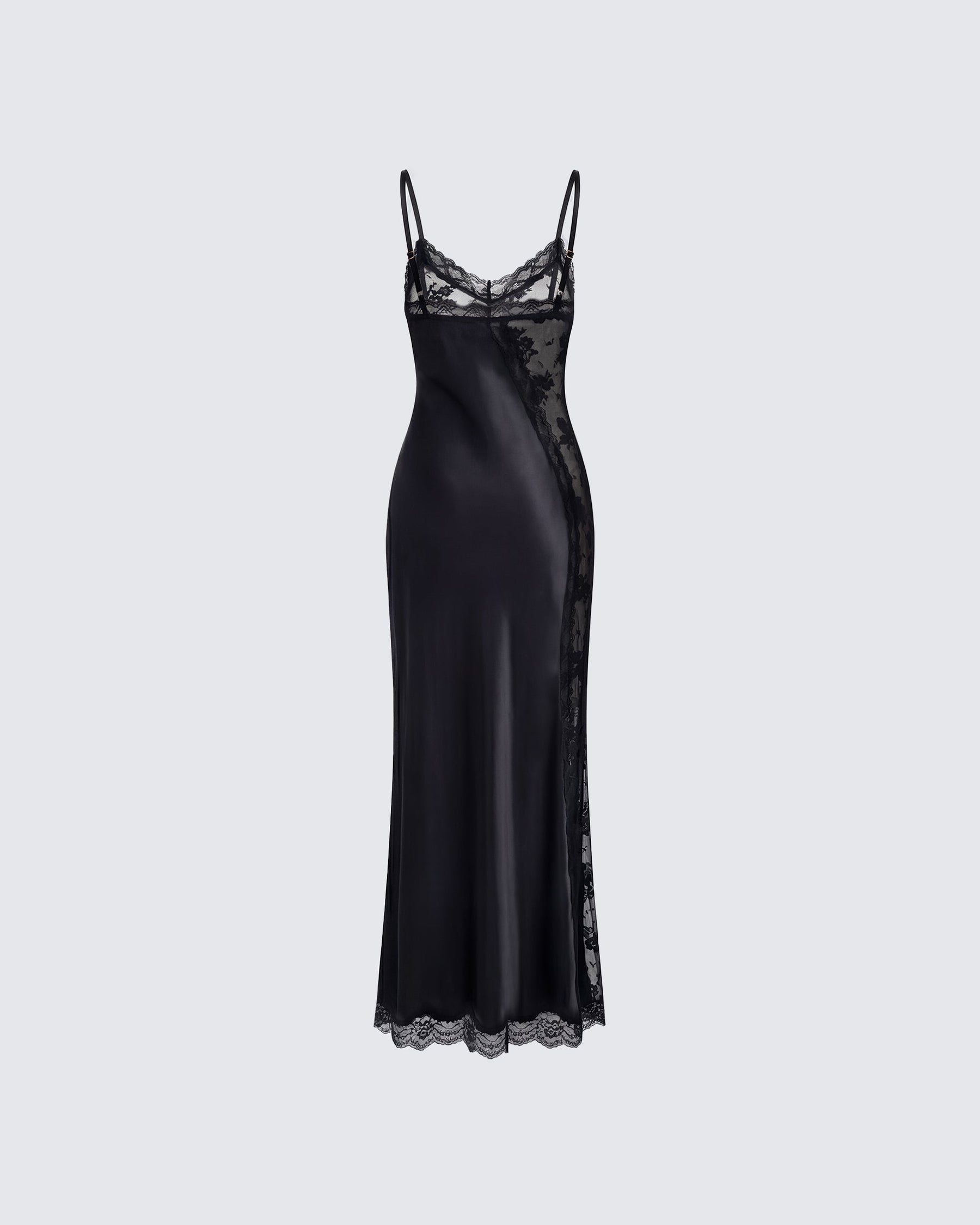 Vestido Longo June Preto de Renda e Cetim