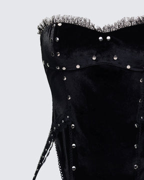 Vestido Killian Preto de Veludo com Tiras