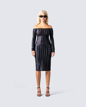 Vestido Midi Meritt Preto Listrado