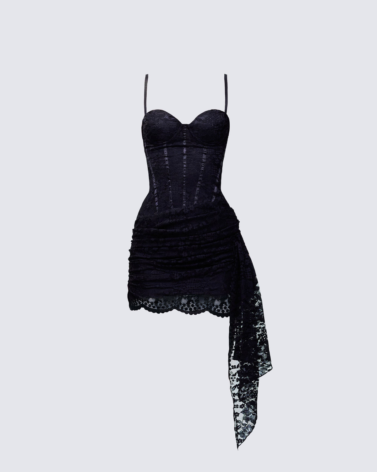 Vestido Curto Millicent Preto Corset de Renda Drapeado