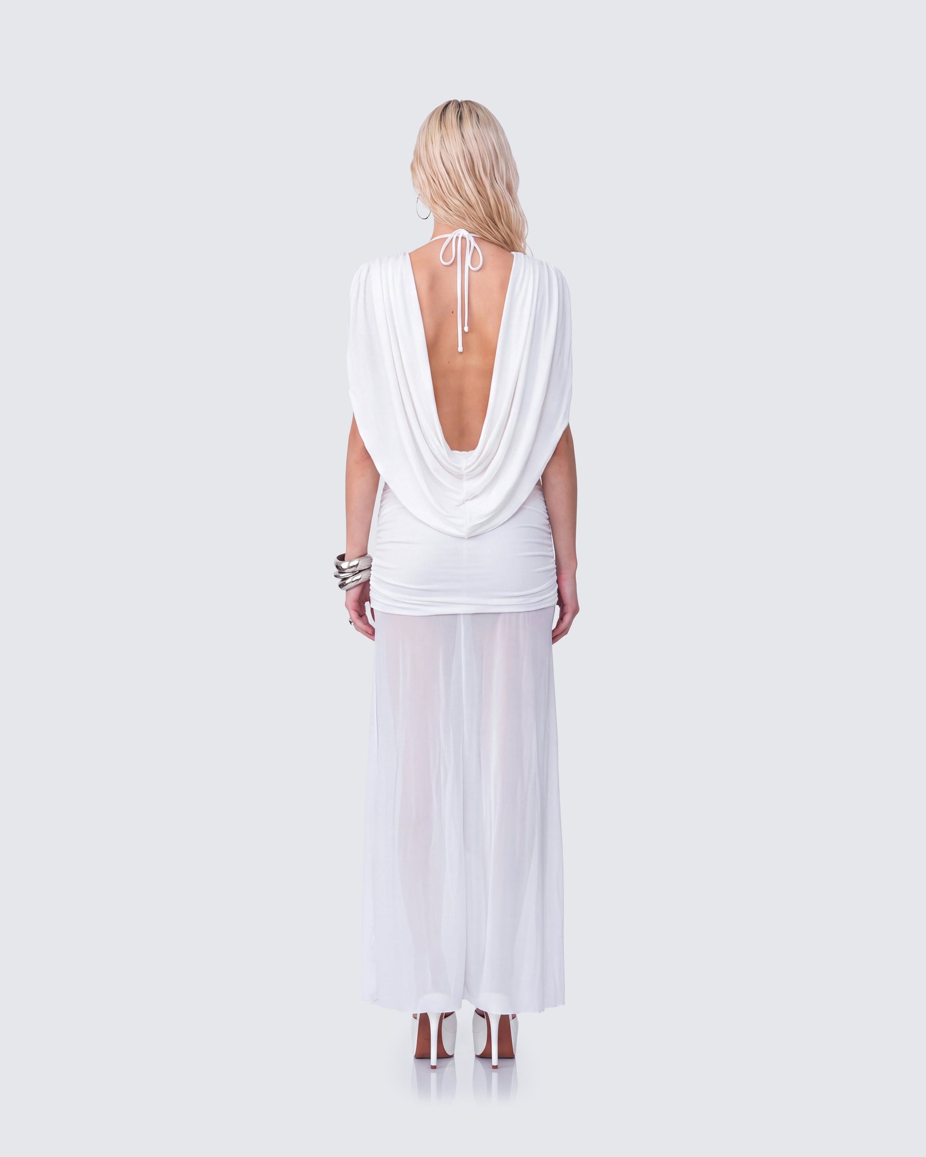 Vestido Longo Nolia Branco Gola Degagê