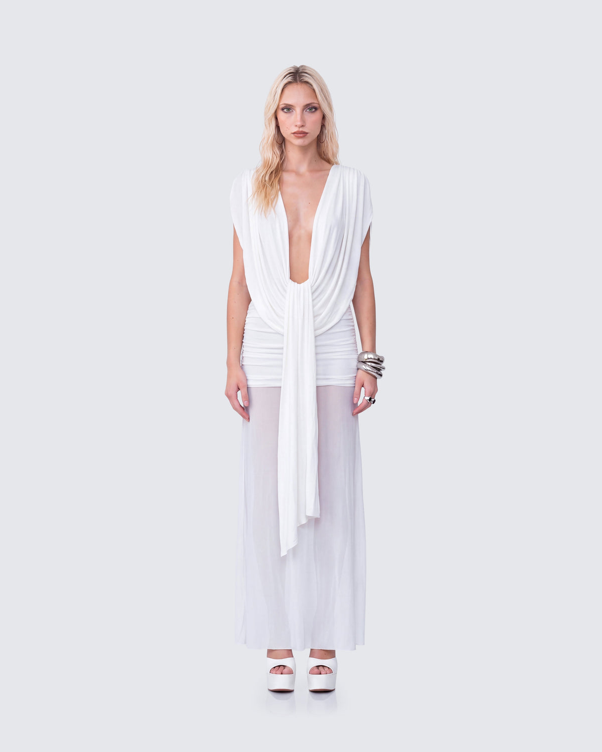 Vestido Longo Nolia Branco Gola Degagê