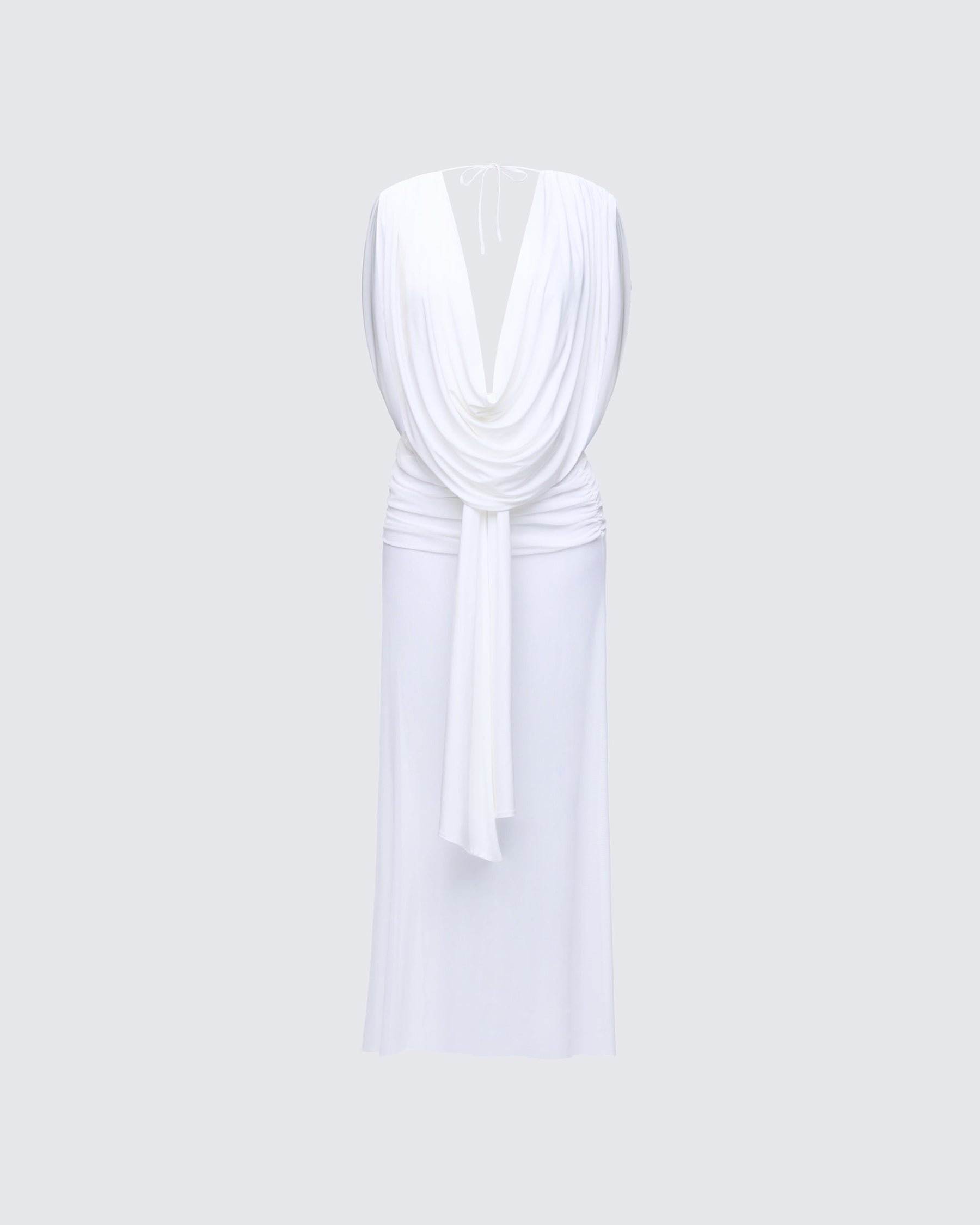 Vestido Longo Nolia Branco Gola Degagê
