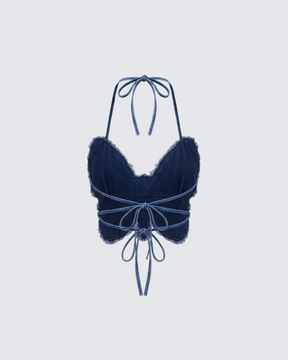 Top Olivette Jeans Azul Borboleta