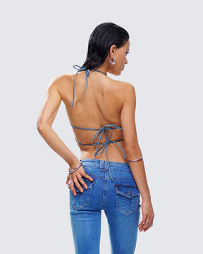 Top Olivette Jeans Azul Borboleta