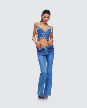 Top Olivette Jeans Azul Borboleta