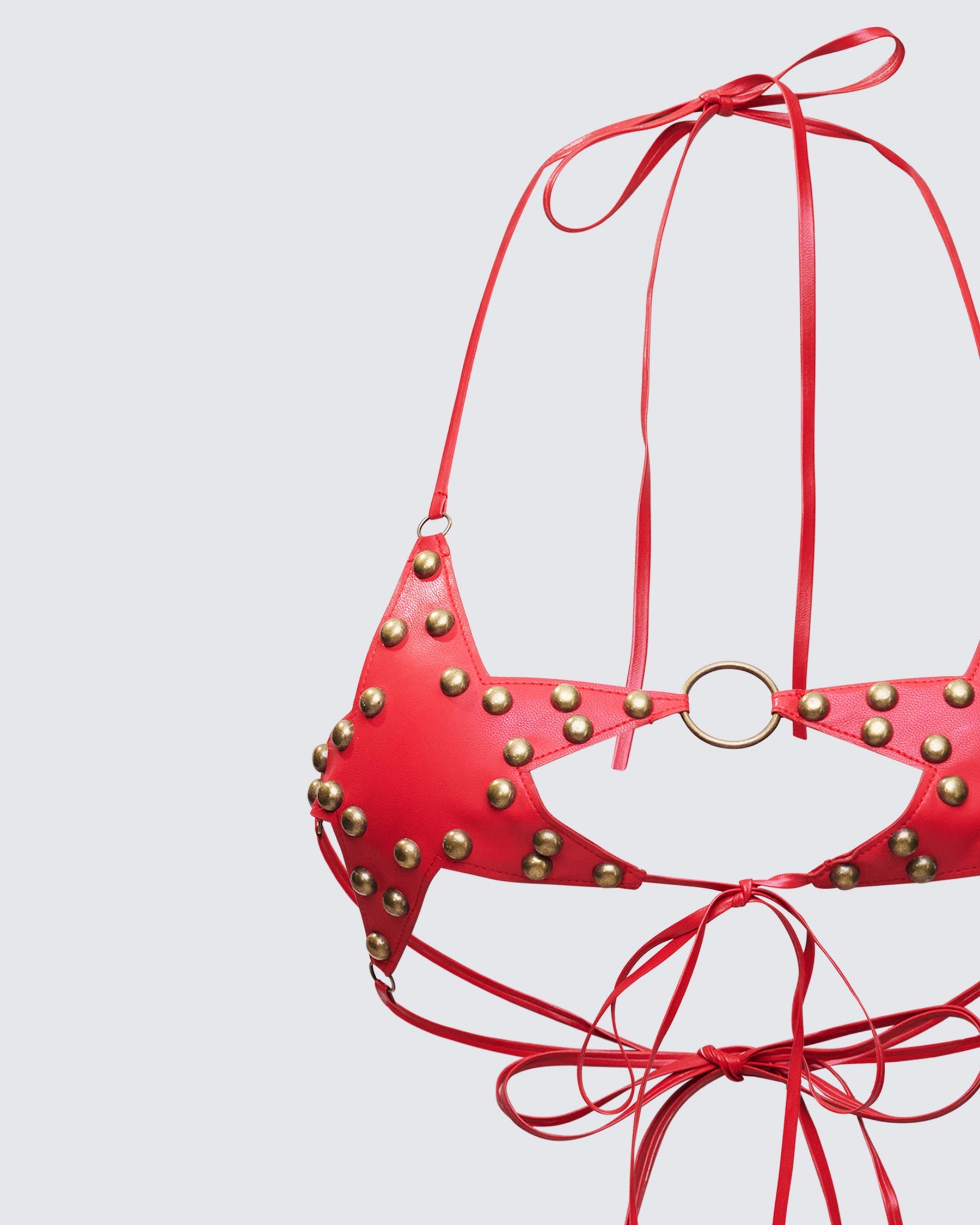 Top Reign Vermelho de Couro Ecológico com Estrelas