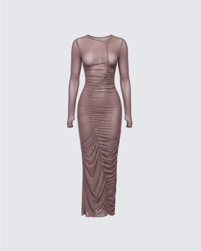 Vestido Longo Sera Marrom de Tule Transparente