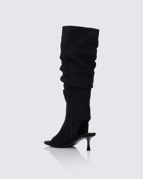 Bota Stormi Preta de Camurça Sintética Peep Toe