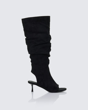 Bota Stormi Preta de Camurça Sintética Peep Toe