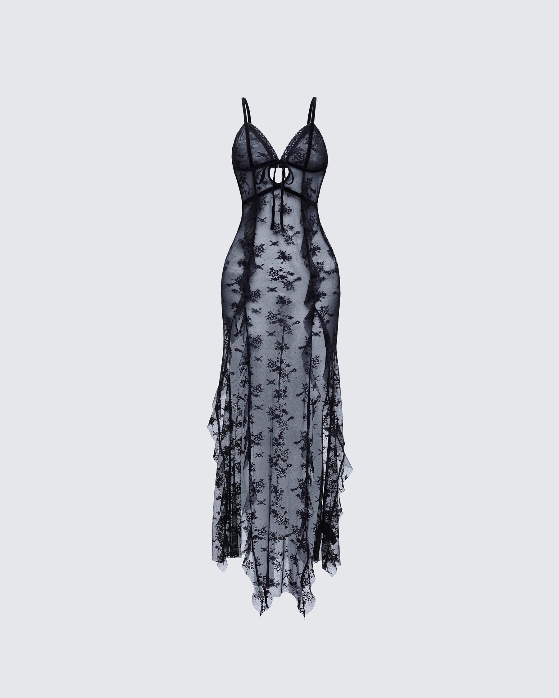 Vestido Longo Sorelle Preto de Renda