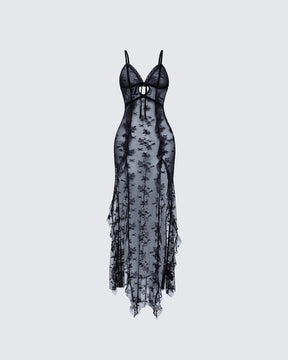 Vestido Longo Sorelle Preto de Renda